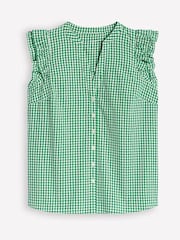 Boden Green Frill Sleeve Seersucker 100% Cotton Top - Image 6 of 6