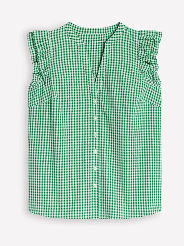 Boden Green Frill Sleeve Seersucker 100% Cotton Top - Image 6 of 6 Boden Green Frill Sleeve Seersucker 100% Cotton Top - Image 6 of 6