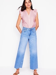 Boden Pink Frill Sleeve Seersucker 100% Cotton Top - Image 1 of 5