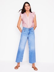 Boden Pink Frill Sleeve Seersucker 100% Cotton Top - Image 2 of 5