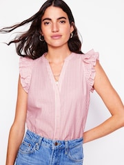 Boden Pink Frill Sleeve Seersucker 100% Cotton Top - Image 5 of 5