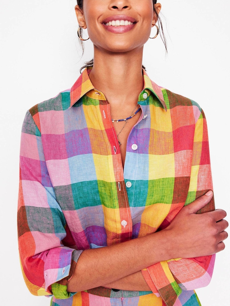 Boden Multi Gingham Sienna 100% Linen Shirt - Image 2 of 6