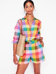 Boden Multi Gingham Sienna 100% Linen Shirt - Image 4 of 6