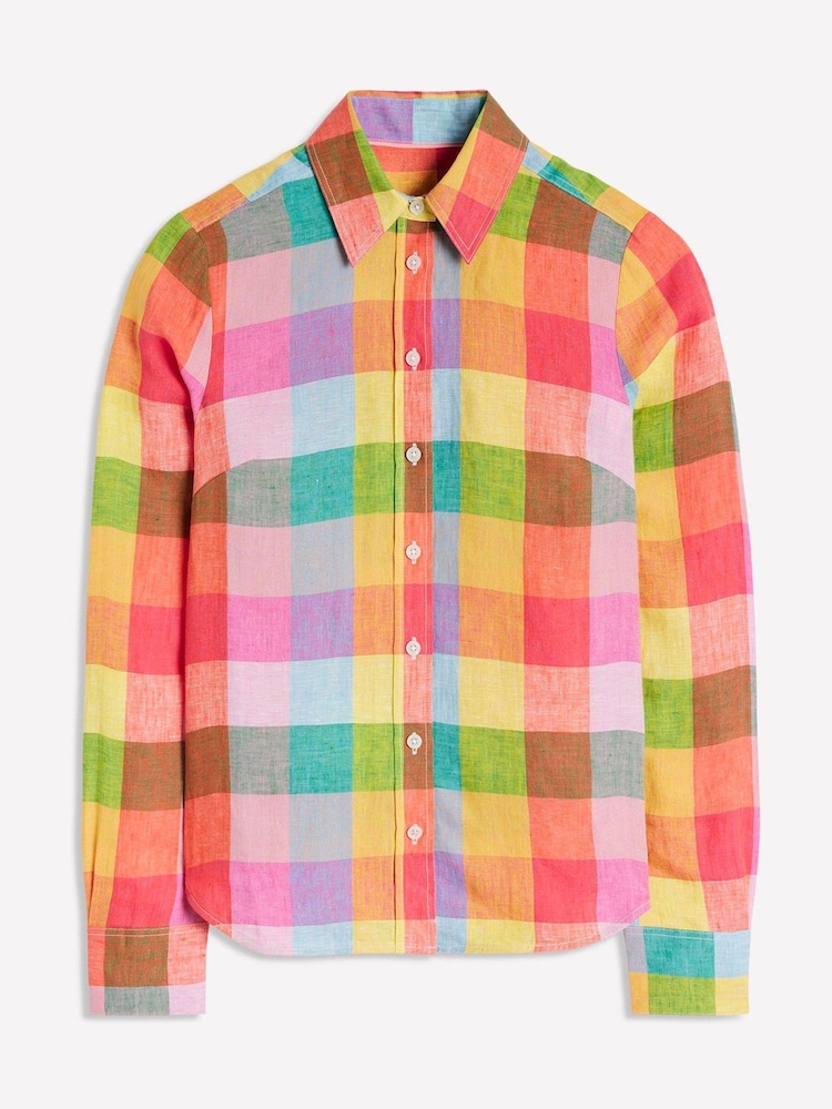 Boden Multi Gingham Sienna 100% Linen Shirt - Image 6 of 6