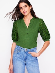 Boden Green Eden Puff Sleeve Henley Top - Image 1 of 5