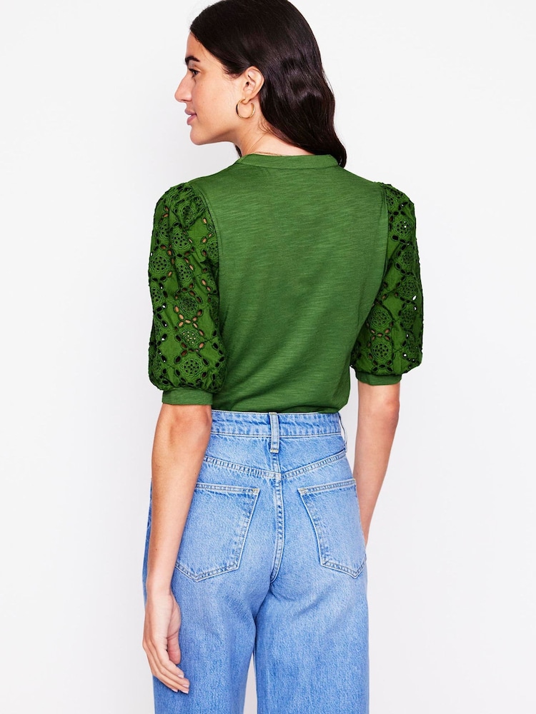 Boden Green Eden Puff Sleeve Henley Top - Image 2 of 5