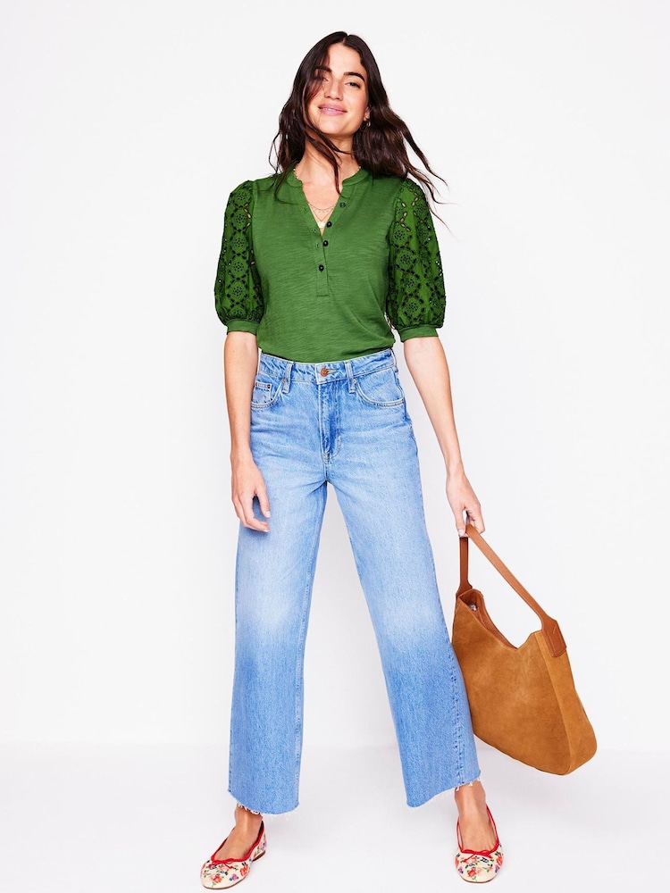 Boden Green Eden Puff Sleeve Henley Top - Image 3 of 5