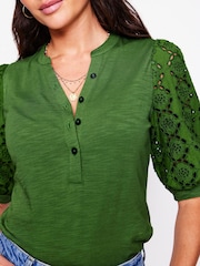 Boden Green Eden Puff Sleeve Henley Top - Image 4 of 5