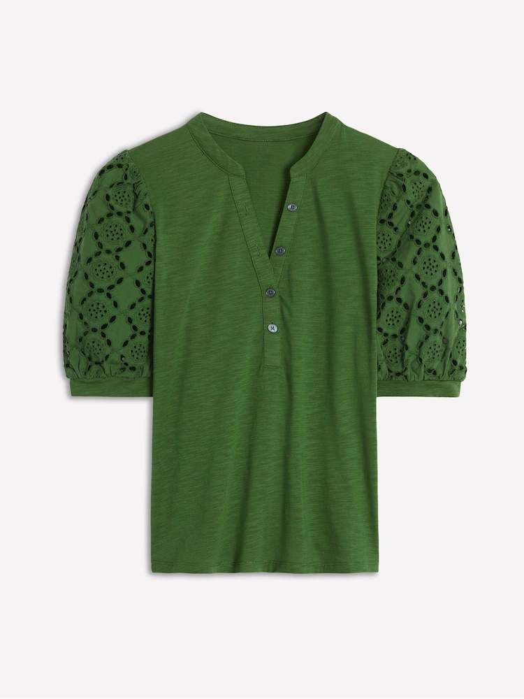 Boden Green Eden Puff Sleeve Henley Top - Image 5 of 5
