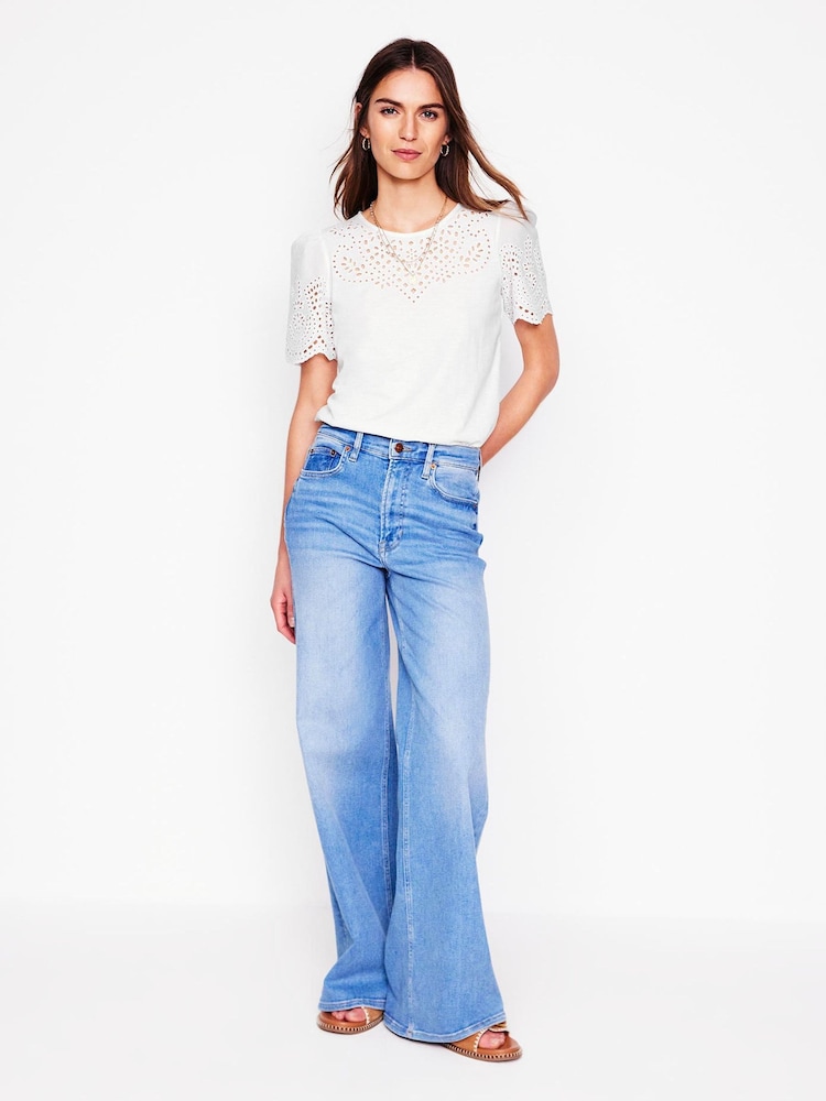 Boden White Isabel Broderie 100% Cotton Top - Image 3 of 5