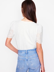 Boden White Isabel Broderie 100% Cotton Top - Image 4 of 5