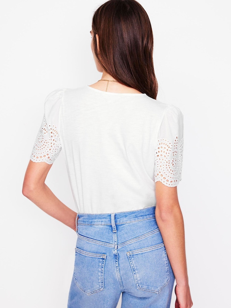 Boden White Isabel Broderie 100% Cotton Top - Image 4 of 5