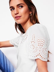 Boden White Isabel Broderie 100% Cotton Top - Image 5 of 5