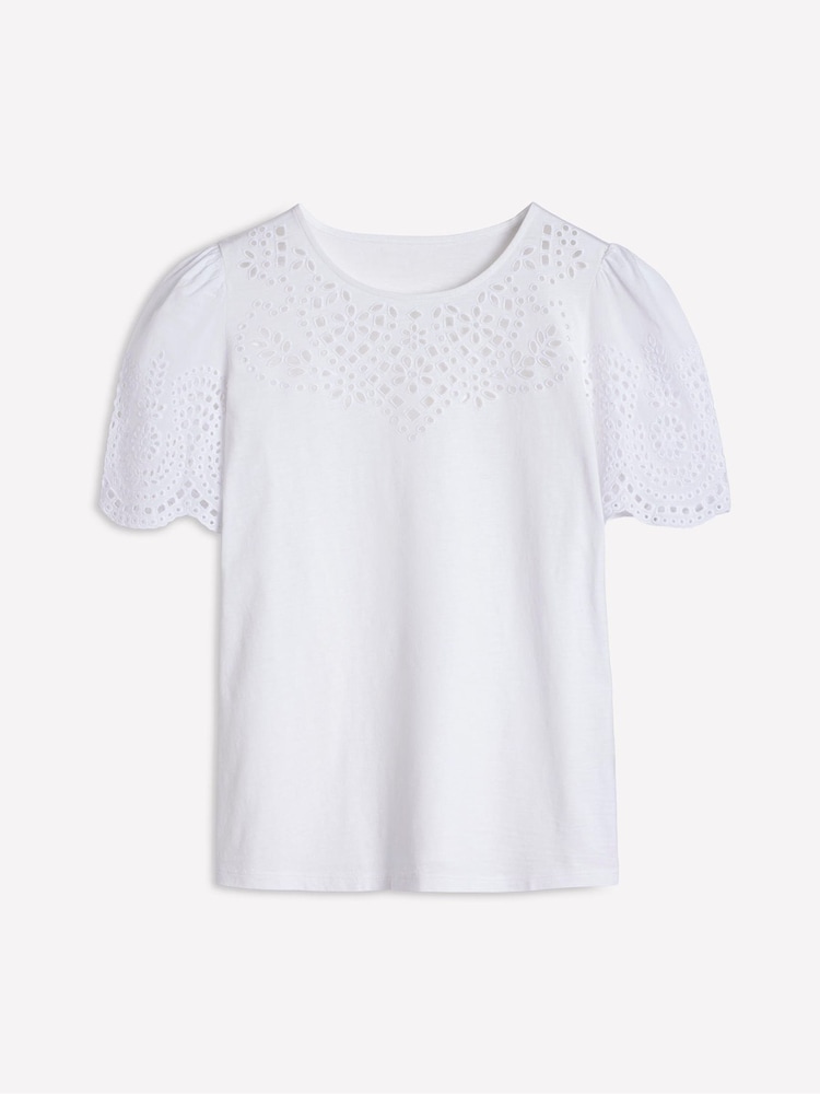 Boden White Isabel Broderie 100% Cotton Top - Image 6 of 6