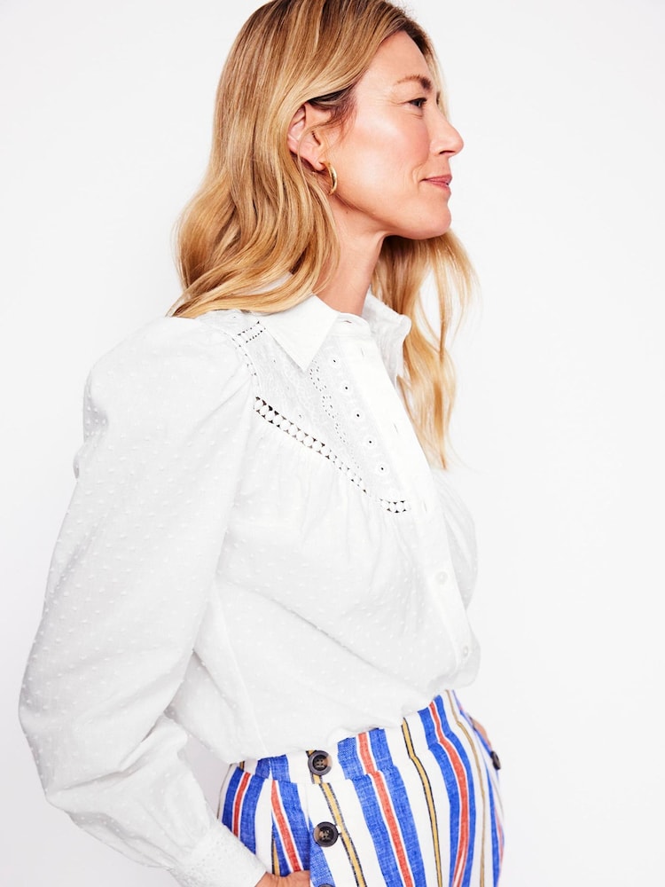 Boden White Broderie Western 100% Cotton Shirt - Image 2 of 6