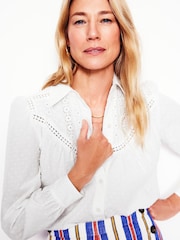 Boden White Broderie Western 100% Cotton Shirt - Image 3 of 6