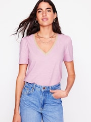 Boden Purple Metallic Trim V-Neck T-Shirt - Image 2 of 5
