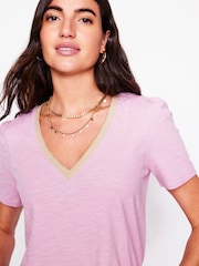 Boden Purple Metallic Trim V-Neck T-Shirt - Image 4 of 5