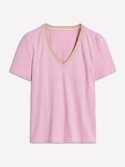 Boden Purple Metallic Trim V-Neck T-Shirt - Image 5 of 5