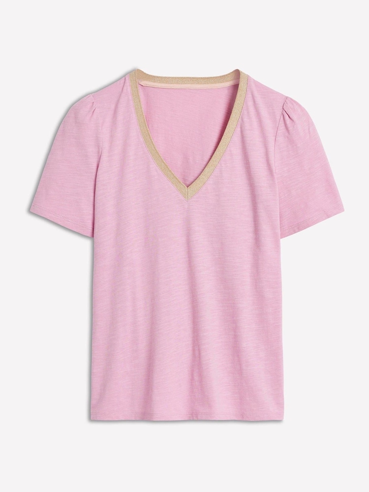 Boden Purple Metallic Trim V-Neck T-Shirt - Image 5 of 5