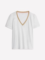 Blanco - Boden Metallic Trim V-Neck T-Shirt - Imagen 5 de 5