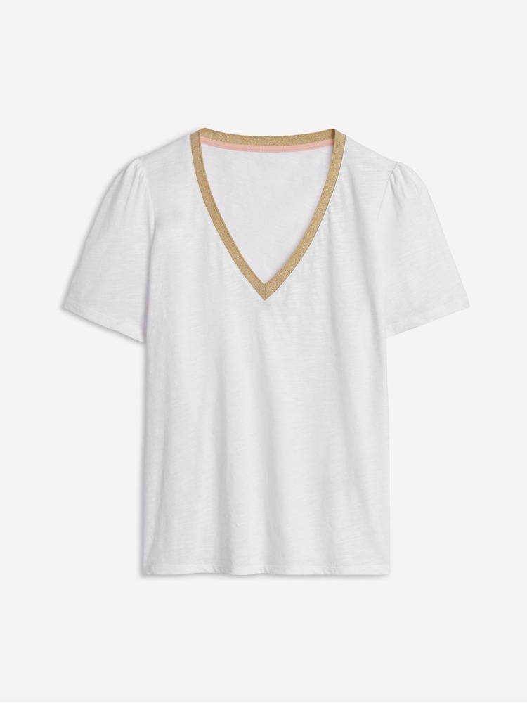 Blanco - Boden Metallic Trim V-Neck T-Shirt - Imagen 5 de 5