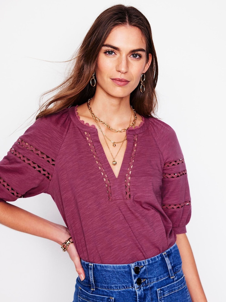 Boden Maisy Rikrak 100% Cotton Trim Top - Image 1 of 5