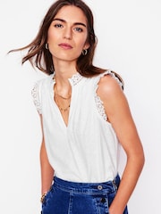 Boden White Aria Broderie Trim Vest - Image 1 of 5