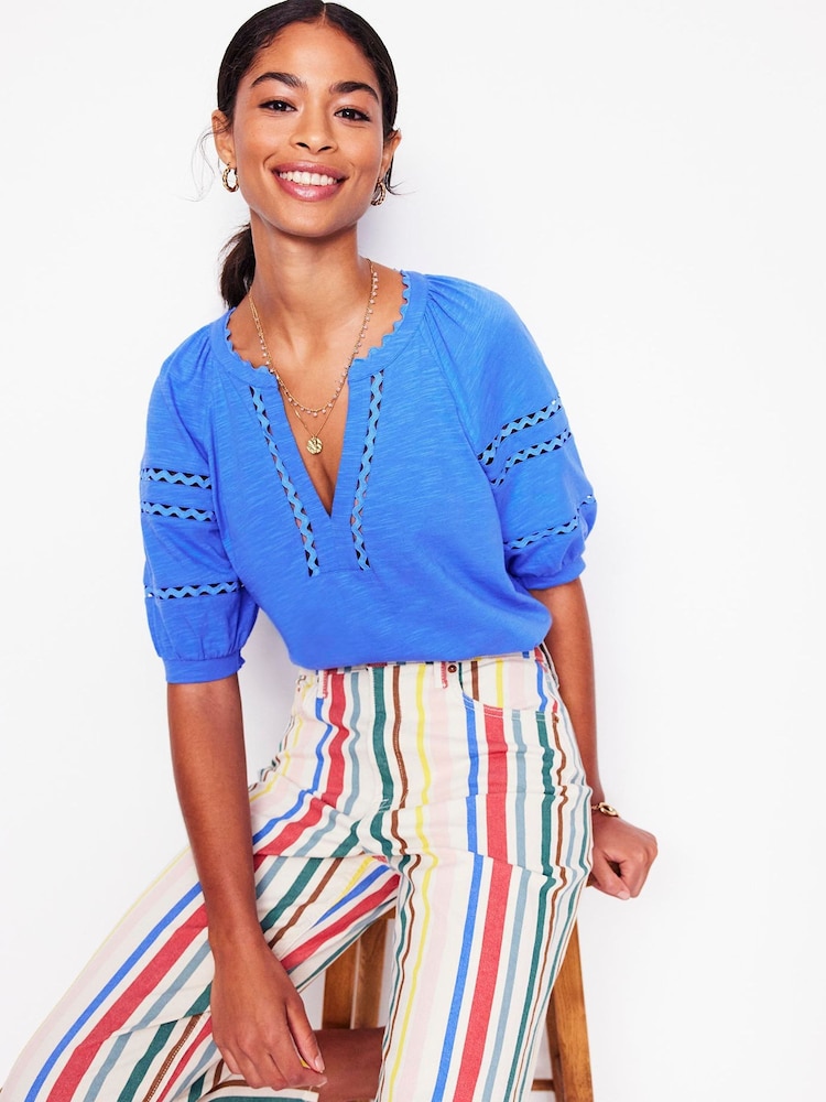 Boden Blue Maisy Rikrak Trim 100% Cotton Top - Image 2 of 6