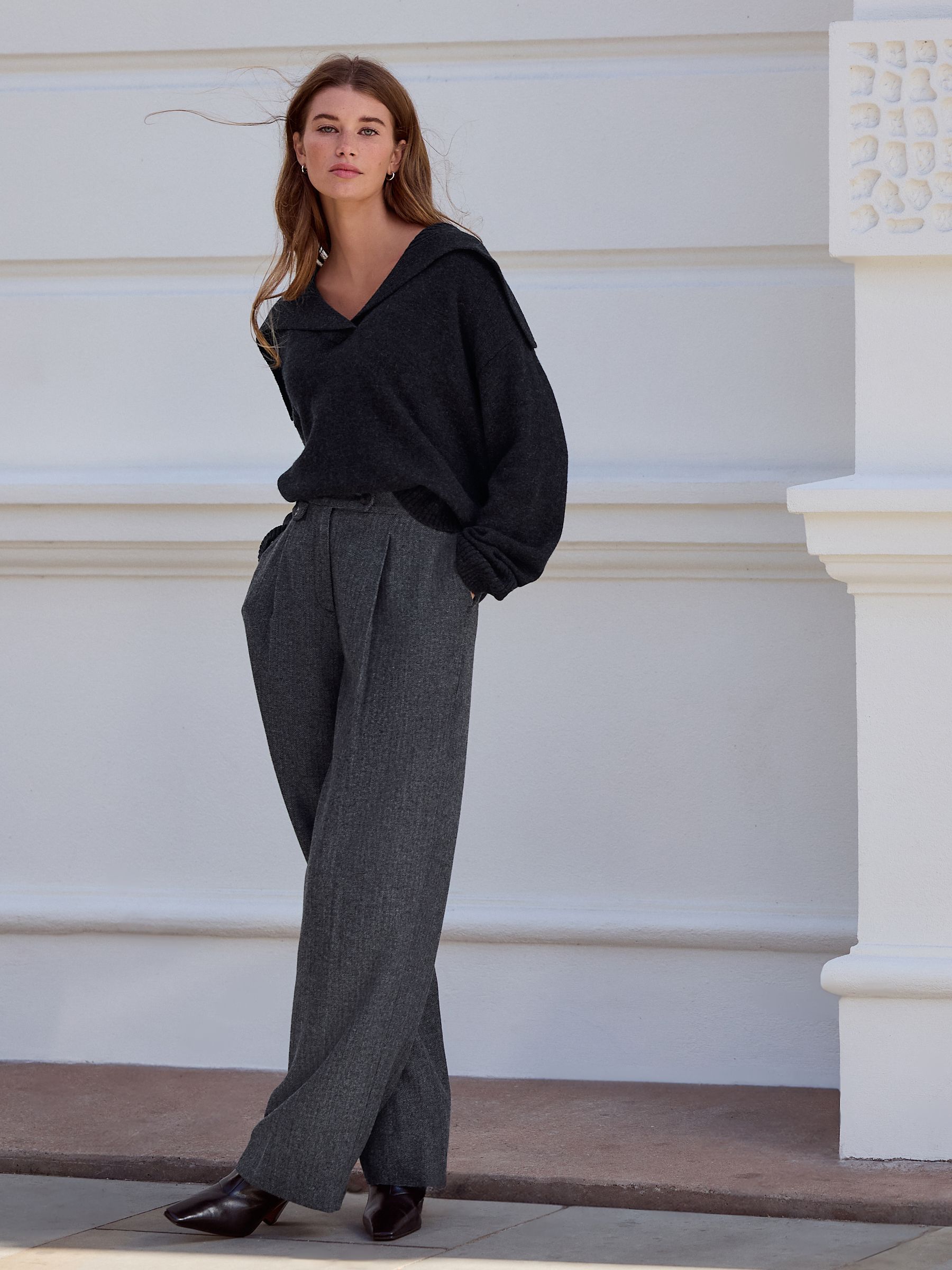 Buy Charcoal Grey N.Premium 100% Lambswool Sailor Collar Jumper