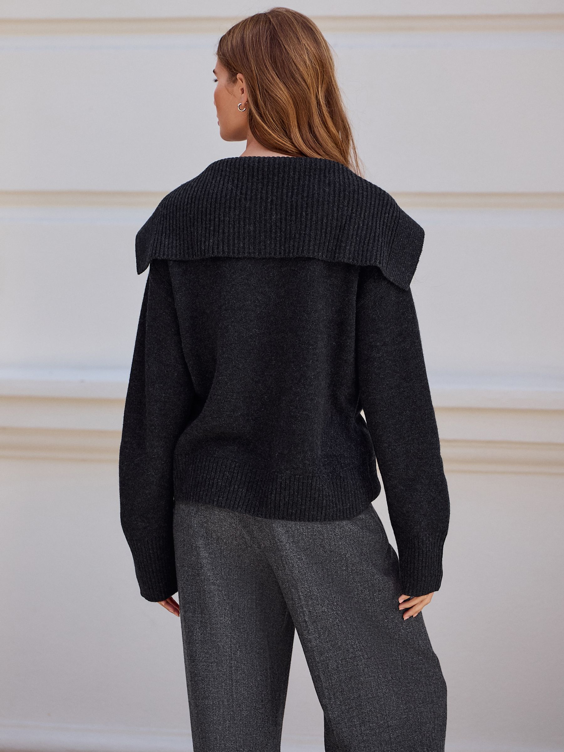 Buy Charcoal Grey N.Premium 100% Lambswool Sailor Collar Jumper