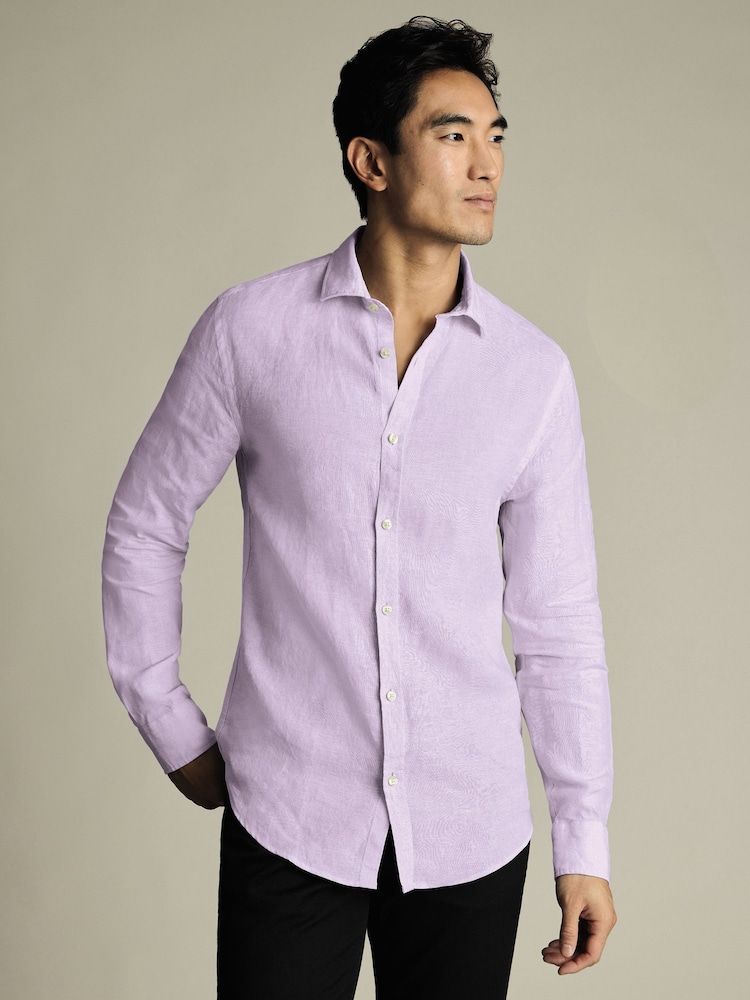 Charles Tyrwhitt Purple Slim Fit Slim Fit Plain Pure 100% Linen Shirt - Image 1 of 6
