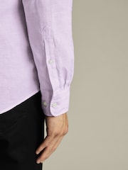 Charles Tyrwhitt Purple Slim Fit Slim Fit Plain Pure 100% Linen Shirt - Image 3 of 6