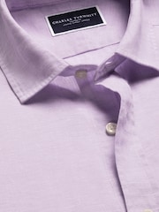 Charles Tyrwhitt Purple Slim Fit Slim Fit Plain Pure 100% Linen Shirt - Image 4 of 6