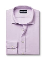 Charles Tyrwhitt Purple Slim Fit Slim Fit Plain Pure 100% Linen Shirt - Image 5 of 6