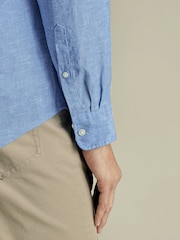 Charles Tyrwhitt Blue Slim Fit Slim Fit Plain Pure 100% Linen Shirt - Image 3 of 6