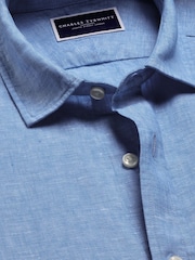 Charles Tyrwhitt Blue Slim Fit Slim Fit Plain Pure 100% Linen Shirt - Image 4 of 6