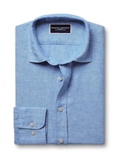 Charles Tyrwhitt Blue Slim Fit Slim Fit Plain Pure 100% Linen Shirt - Image 5 of 6