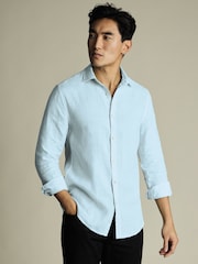 Charles Tyrwhitt Blue Ground Slim Fit Slim Fit Plain Pure 100% Linen Shirt - Image 1 of 5