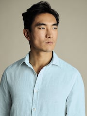 Charles Tyrwhitt Blue Ground Slim Fit Slim Fit Plain Pure 100% Linen Shirt - Image 2 of 5