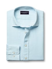 Charles Tyrwhitt Blue Ground Slim Fit Slim Fit Plain Pure 100% Linen Shirt - Image 4 of 5