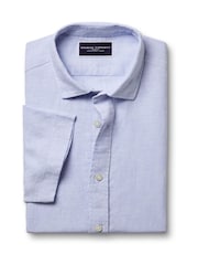 Charles Tyrwhitt Blue Slim Fit Slim Fit Plain Short Sleeve Pure 100% Linen Shirt - Image 4 of 5