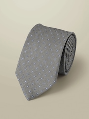 Charles Tyrwhitt Grey Silk Linen Printed Tie - Image 1 of 2