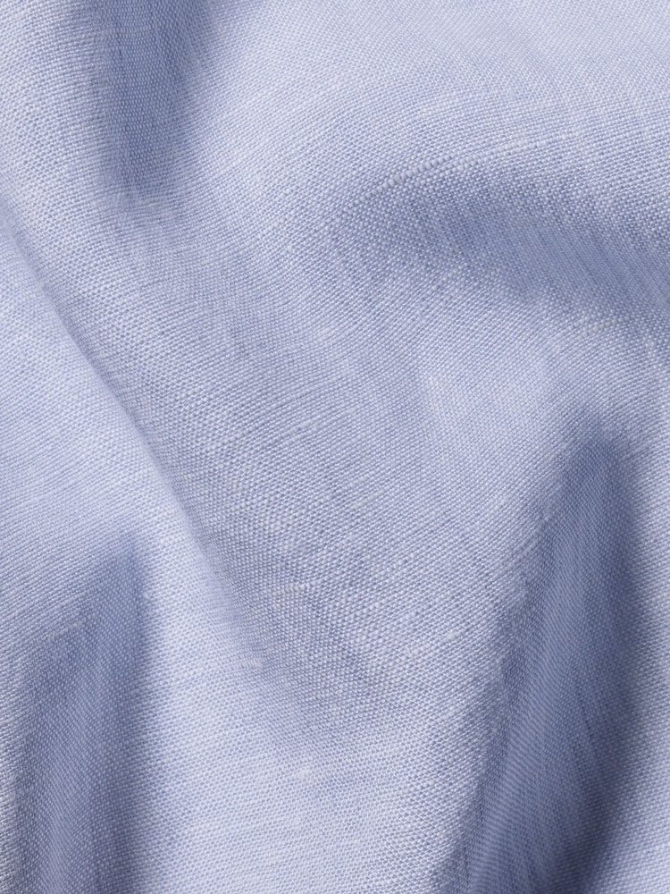 Charles Tyrwhitt Blue Classic Fit Plain Short Sleeve Pure 100% Linen Shirt - Image 4 of 4
