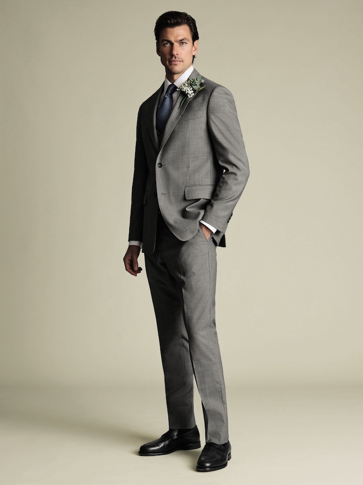 Gri - Sacou Charles Tyrwhitt Sharkskin Croială slim fit - Image 4 of 6