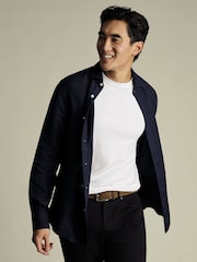Charles Tyrwhitt Blue Slim Fit Slim Fit Plain Button Down Pure 100% Linen Shirt - Image 1 of 6