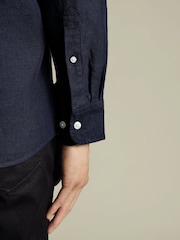 Charles Tyrwhitt Blue Slim Fit Slim Fit Plain Button Down Pure 100% Linen Shirt - Image 3 of 6