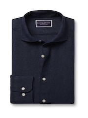 Charles Tyrwhitt Blue Slim Fit Slim Fit Plain Button Down Pure 100% Linen Shirt - Image 4 of 6