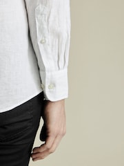 Charles Tyrwhitt White Slim Fit Slim Fit Plain Button Down Pure 100% Linen Shirt - Image 3 of 6