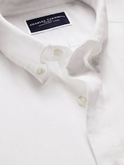 Charles Tyrwhitt White Slim Fit Slim Fit Plain Button Down Pure 100% Linen Shirt - Image 4 of 6